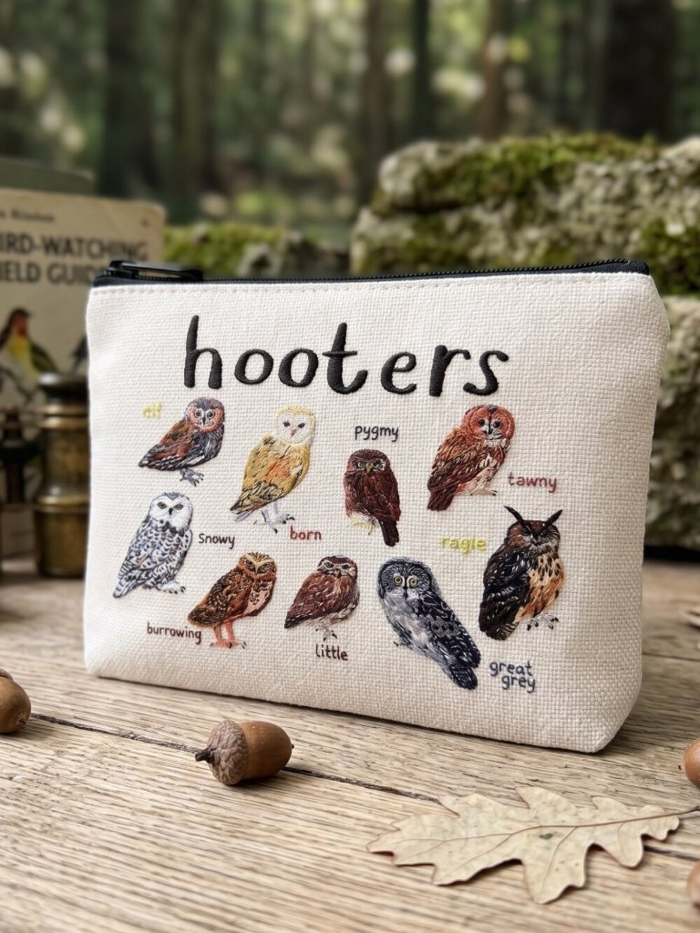 3/$20 NIP | Funny Hooters Owl Species Chart Canvas Zipper Makeup Cosmetic Bag